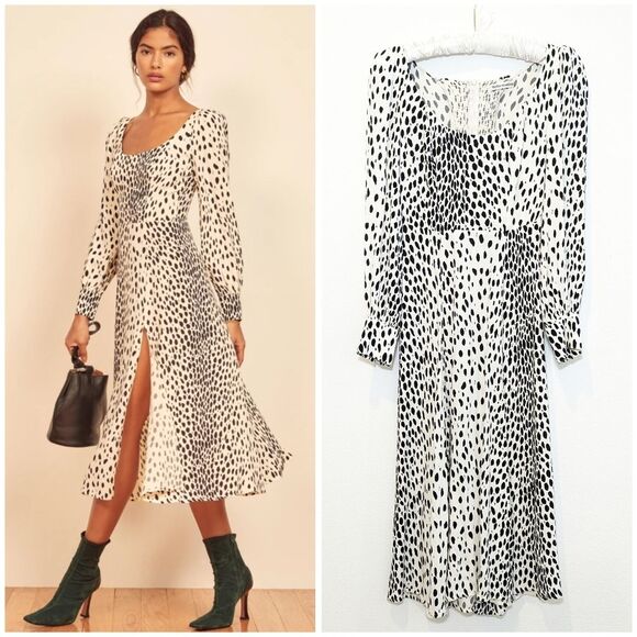 Reformation Alessi Cheetah Print Long Sleeve Midi Dress - Picture 1 of 14